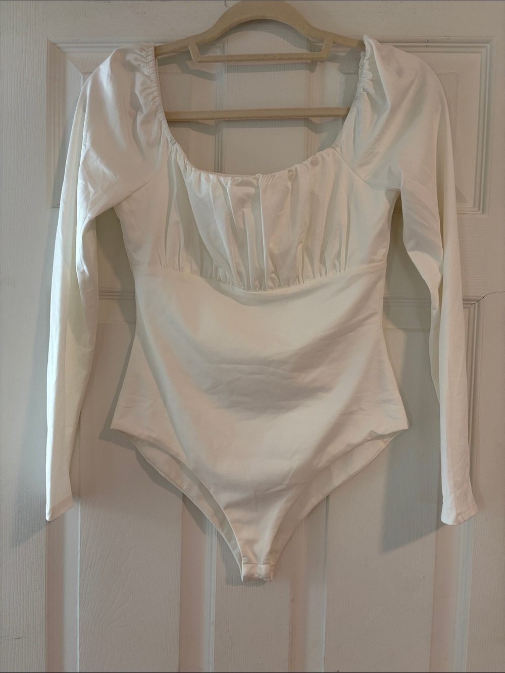 Princess Polly White Long Sleeve Ruched Scoop Bodysuit